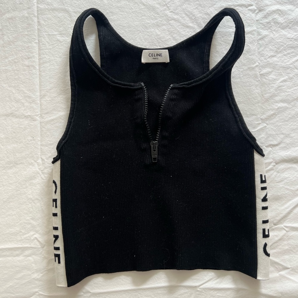 CELINE cotton crop tank top with zipper